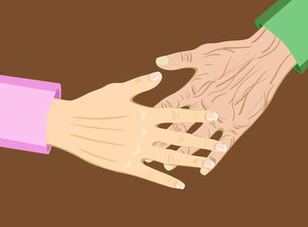 Two types of hand, old and young, vector illustration isolated.のイラスト素材