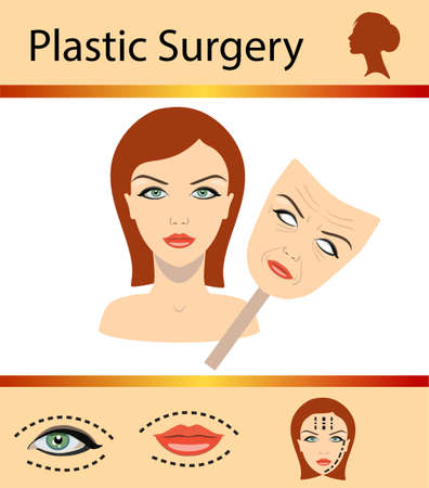 face of a girl and mask with aged face. concept of rejuvenation. vector illustration isolatedのイラスト素材