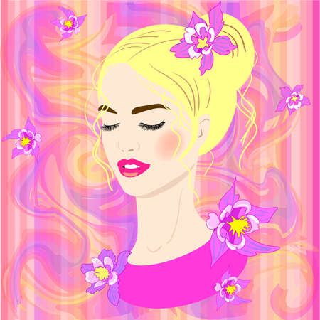 Vector portreit of a young girl on the abstract caramel backgroundのイラスト素材