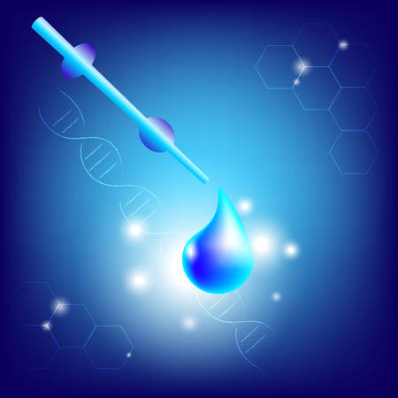 Vector illustration, dropper and a drop on blue backgroundのイラスト素材