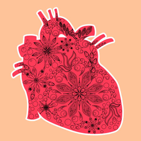 Heart anatomical - doddle art technique, valentines dayのイラスト素材