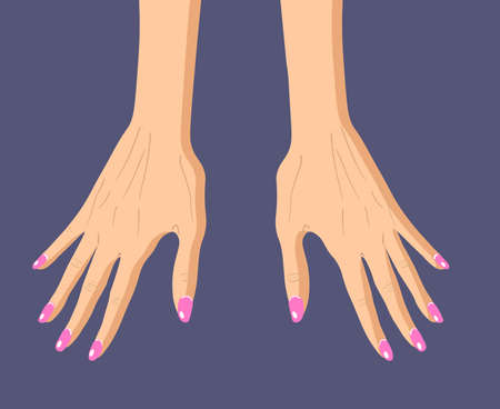 Two female hands with manicure isolated on dark backgroundのイラスト素材