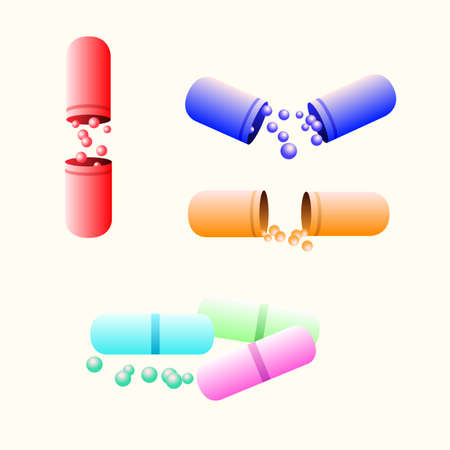 Closed and open medicine capsule. isolated on whiteのイラスト素材