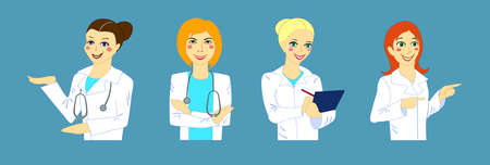 Vector illustration, set of girls doctors isolatedのイラスト素材