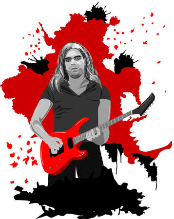 Guitar player with red electric guitar - vector illustrationのイラスト素材