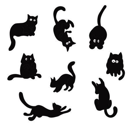 Cat vector silhouettes set Isolated On White Background,のイラスト素材