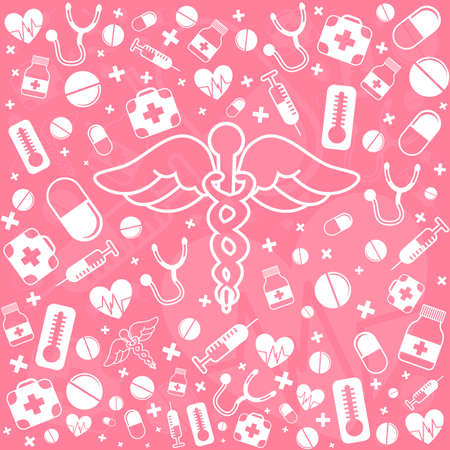 Medical panoramic background with different medicines - Vector illustrationのイラスト素材