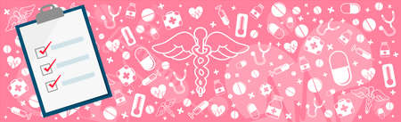 Medical panoramic background with different medicines - Vector illustrationのイラスト素材