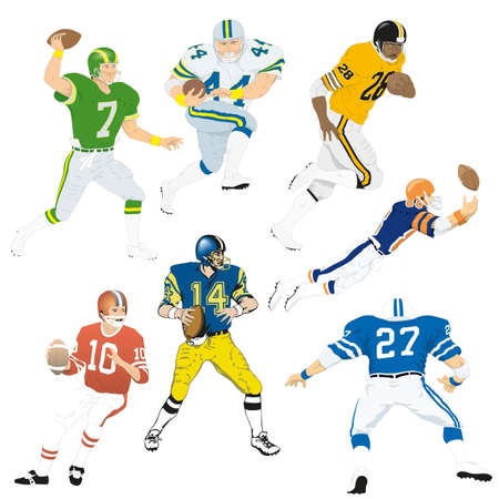 A selection of American football players on a white background - Vector illustrationのイラスト素材