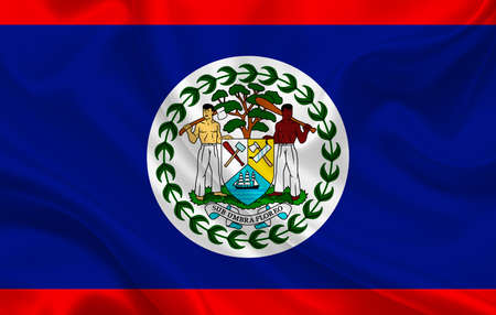 Belize country flag on wavy silk fabric background panorama - illustrationの写真素材