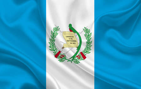 Guatemala country flag on wavy silk fabric background panorama - illustrationの写真素材