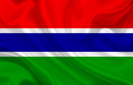Gambia country flag on wavy silk fabric background panorama - illustrationの写真素材