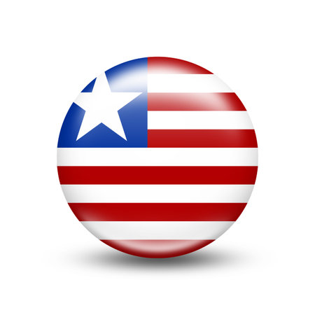 Liberia country flag in sphere with white shadow - illustrationの写真素材