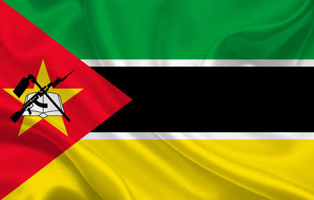 Mozambique country flag on wavy silk fabric background panorama - illustrationの写真素材