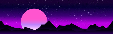 Panoramic landscape of mountains and sunset - Vector illustrationのイラスト素材