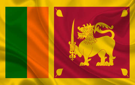 Sri Lanka country flag on wavy silk fabric background panorama - illustrationの写真素材