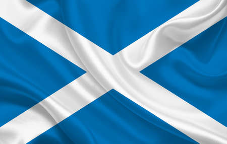 Scotland country flag on wavy silk fabric background panorama - illustrationの写真素材