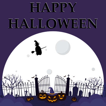 Scary gloomy night abandoned cemetery on the background of the castle - illustrationのイラスト素材