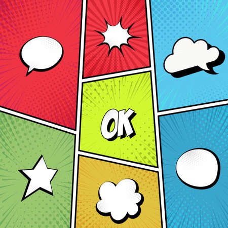 A selection of multicolored comic zoom backgrounds with elements - Vector illustrationのイラスト素材