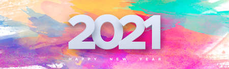 Coming 2021 with new year wish on watercolor background - illustrationの写真素材