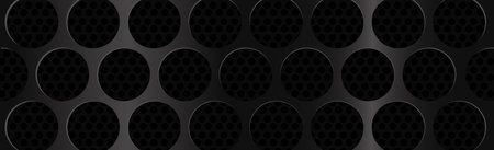 Black perforated background with black holes and glow - Illustration