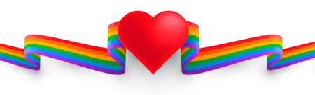 Abstract flag painted in rainbow lgbt colors with red heart in the center - Vector illustrationのイラスト素材