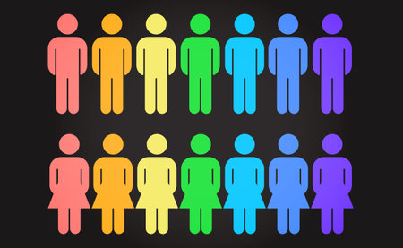 Women and men painted in rainbow colors lgbt flag - Vector illustrationのイラスト素材