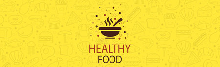 Abstract yellow background with healthy food elements - Vectorのイラスト素材