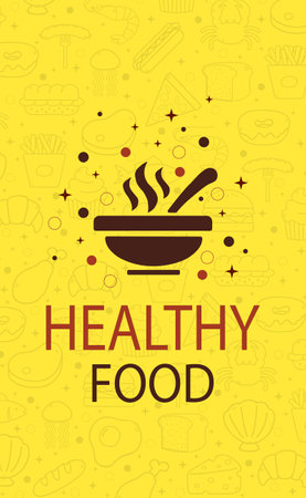 Abstract yellow background with healthy food elements - Vectorのイラスト素材