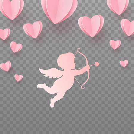 Gently pink-red hearts in the form of a big heart on a transparent background - Illustration