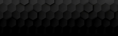 Abstract black hexagons on dark panoramic background - illustration