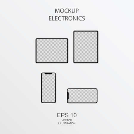 Smartphone and Tablet in Black, Silver and White Color with Reflection - Realistic Vector illustrationのイラスト素材