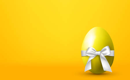 Large egg with a white bow on a yellow background - Vector illustrationのイラスト素材