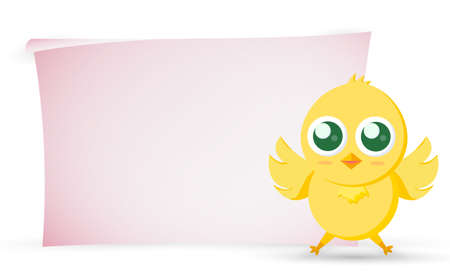 Yellow Easter chicken with white blank sheet of paper - Vector illustrationのイラスト素材