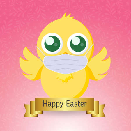 Yellow Easter Chick in Medical Mask - Vector illustrationのイラスト素材