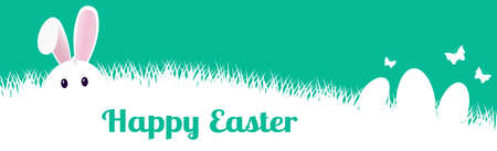 Easter bunny sitting in dense grass - Vector illustrationのイラスト素材
