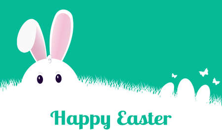 Easter bunny sitting in dense grass - Vector illustrationのイラスト素材