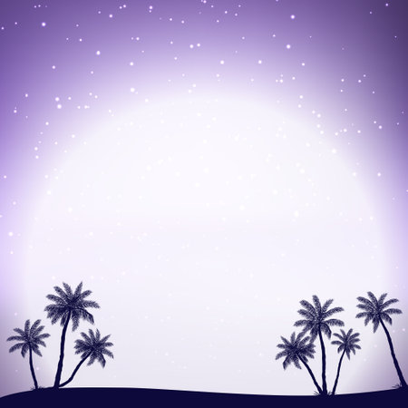 Night panorama on the background of the beach with palm treesのイラスト素材