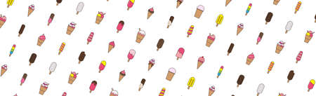 Abstract pattern of many different ice cream on a white background - Vector illustrationのイラスト素材