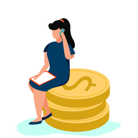 Girl make a business deal by phone - Vector illustrationのイラスト素材
