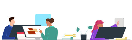 Office work, friendly business team - Vector illustration