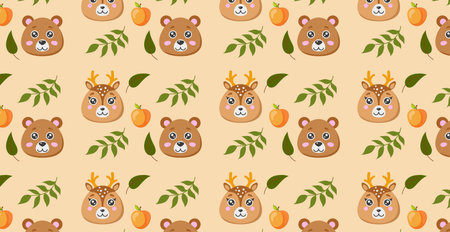 Seamless pattern, different realistic forest animals - Vector illustration