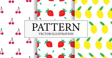 Set of seamless patterns, various realistic ripe fruits - Vector illustrationのイラスト素材