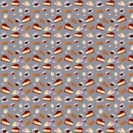 Seamless pattern, various sweets and drinks - Vector illustrationの写真素材