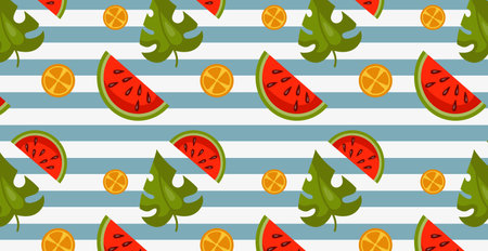 Seamless pattern, realistic pieces of watermelon - Vector illustration