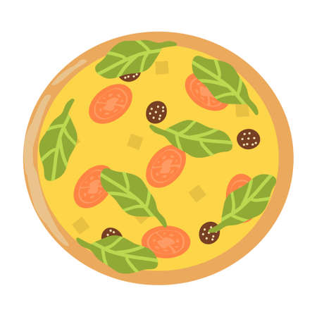 Realistic pizza with pepperoni and different types of sauces and cheese - Vector illustrationのイラスト素材