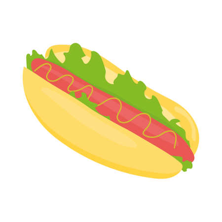 Realistic Sandwich with Sausage and Fresh Vegetables - Vector illustrationのイラスト素材