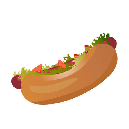 Realistic Sandwich with Sausage and Fresh Vegetables - Vector illustrationのイラスト素材