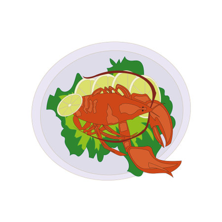 Cooked crab on a plate on a white background - Vector illustrationのイラスト素材