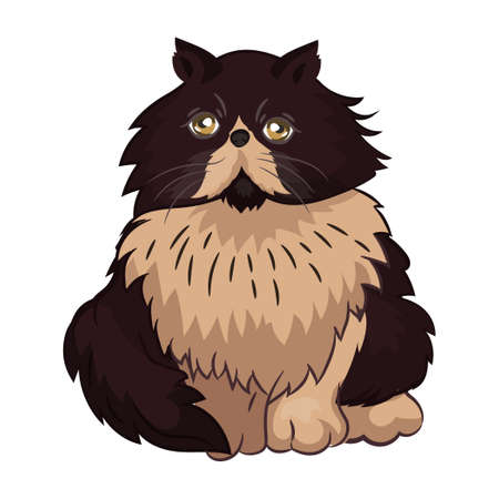 Realistic angry black cat sitting on a white background - Vector illustrationのイラスト素材